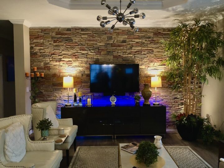 Charles’ Faux Stone TV Accent Wall